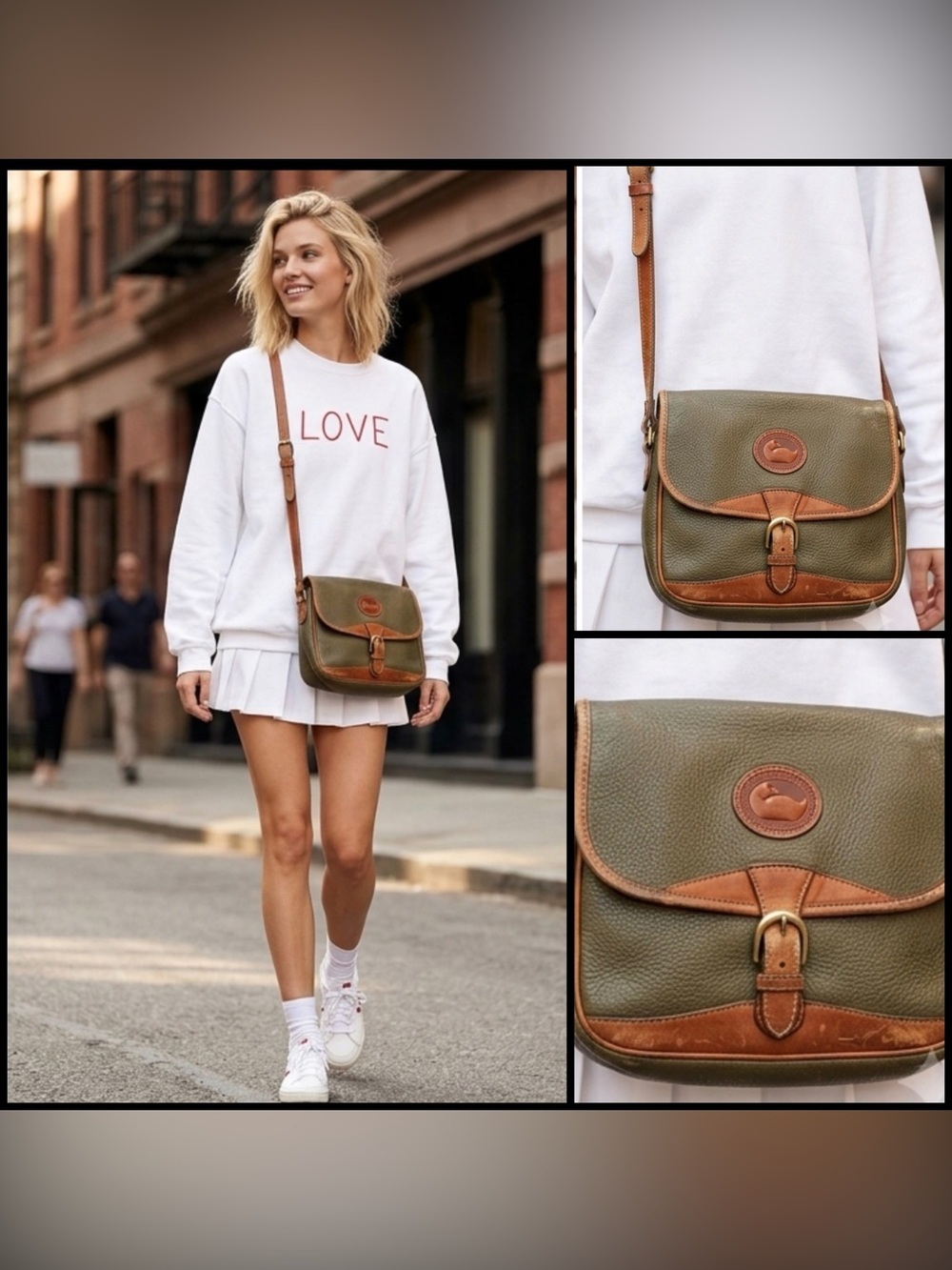 Vintage Dooney & Bourke All Weather Pebbled Leather Tan Surrey Y2K Crossbody Bag